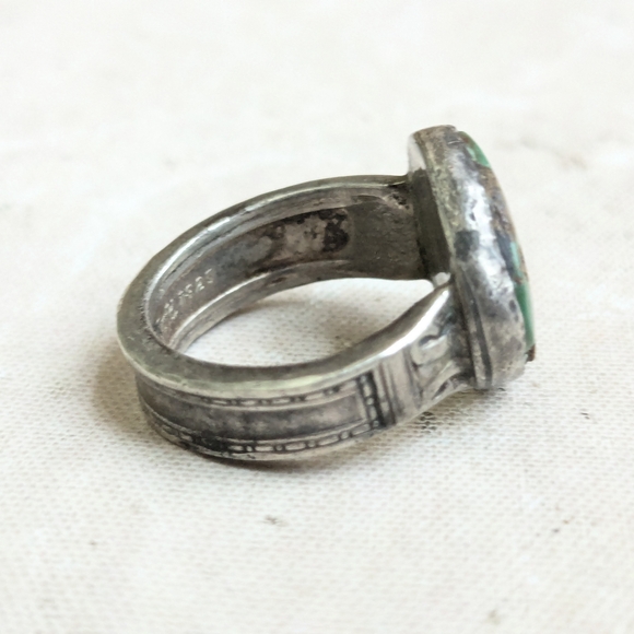 Vintage Sterling Silver Ring Turquoise Green 8.5 - Picture 9 of 13
